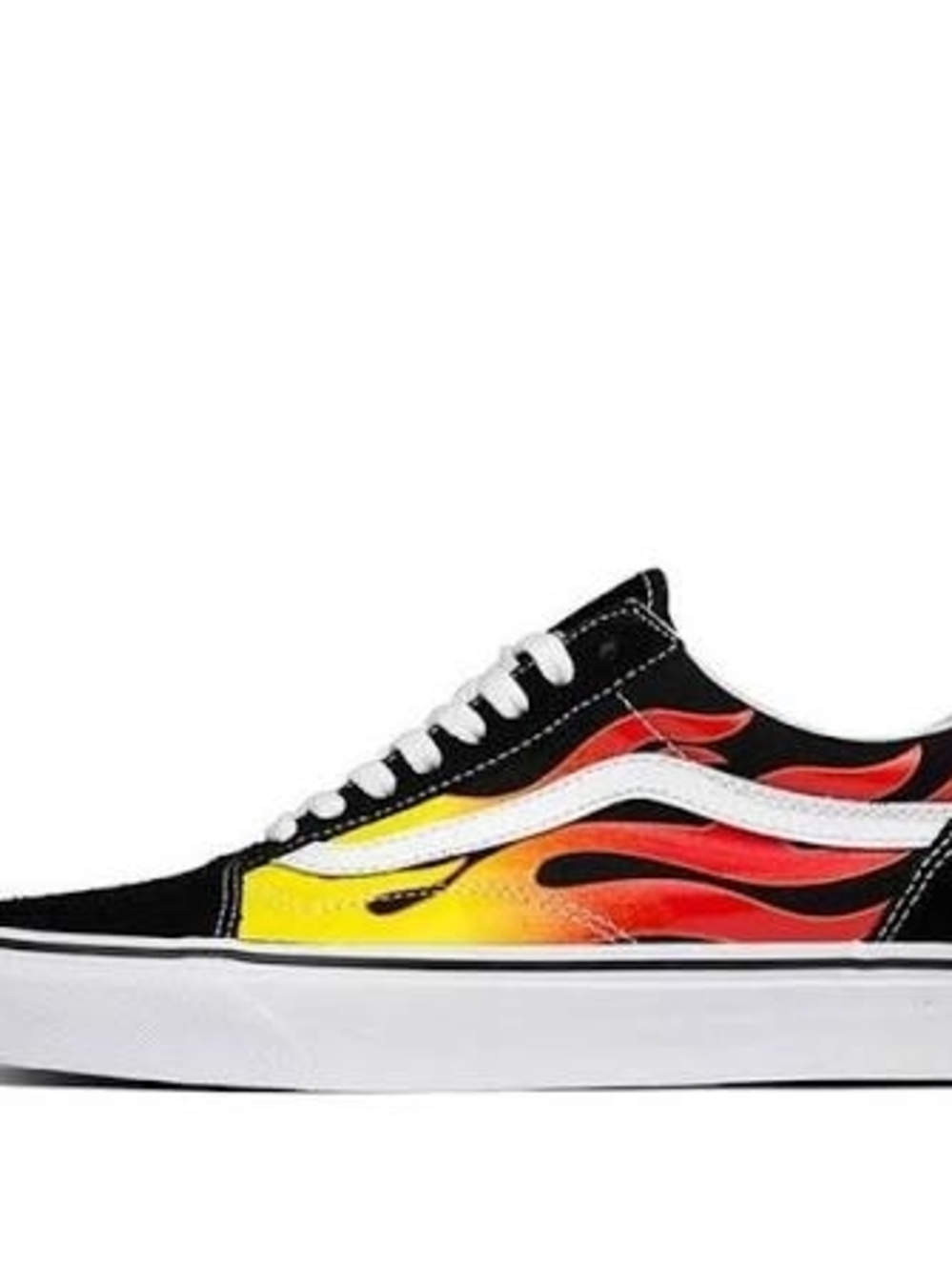 Vans Old Skool Black Sneakers with Red & Yellow Flame Design